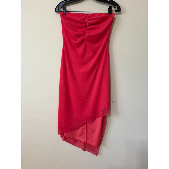 Vintage Y2K Strapless Dress Small Sparkle Pink Bodycon Asymmetrical 90s fairy - Picture 1 of 5